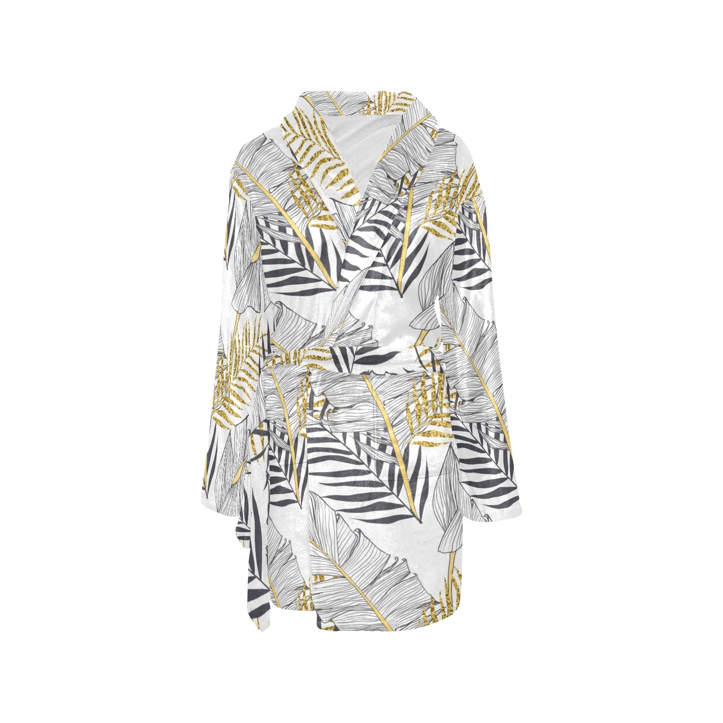 Gold Glitter Tropical Palm Leaves Women's Fleece Robe