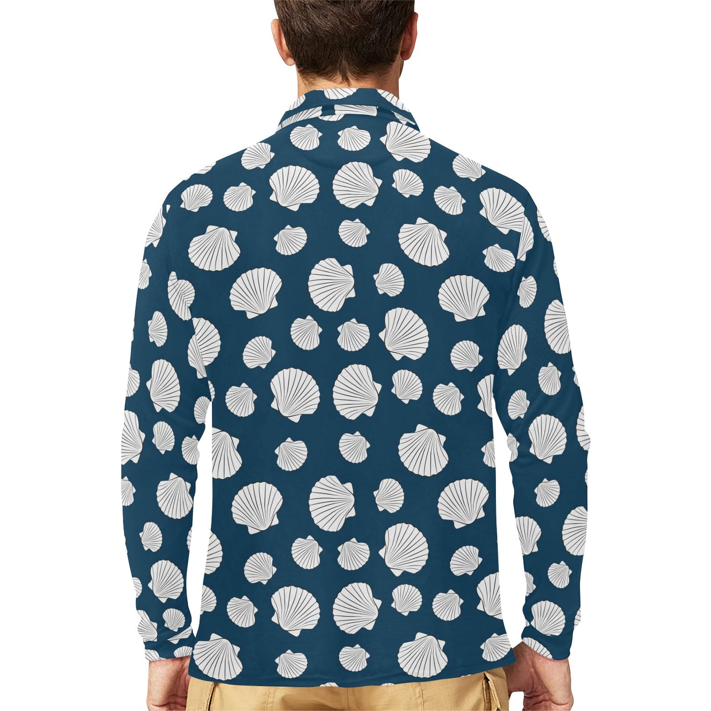 Seashell Print Design LKS3012 Long Sleeve Polo Shirt For Men's