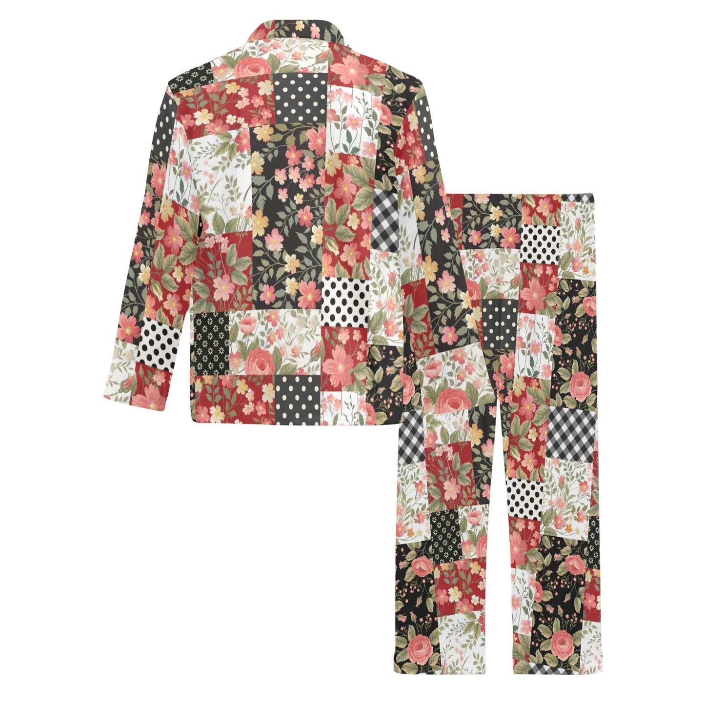 Patchwork Flower Pattern Print Design 03 Men's Long Pajama Set