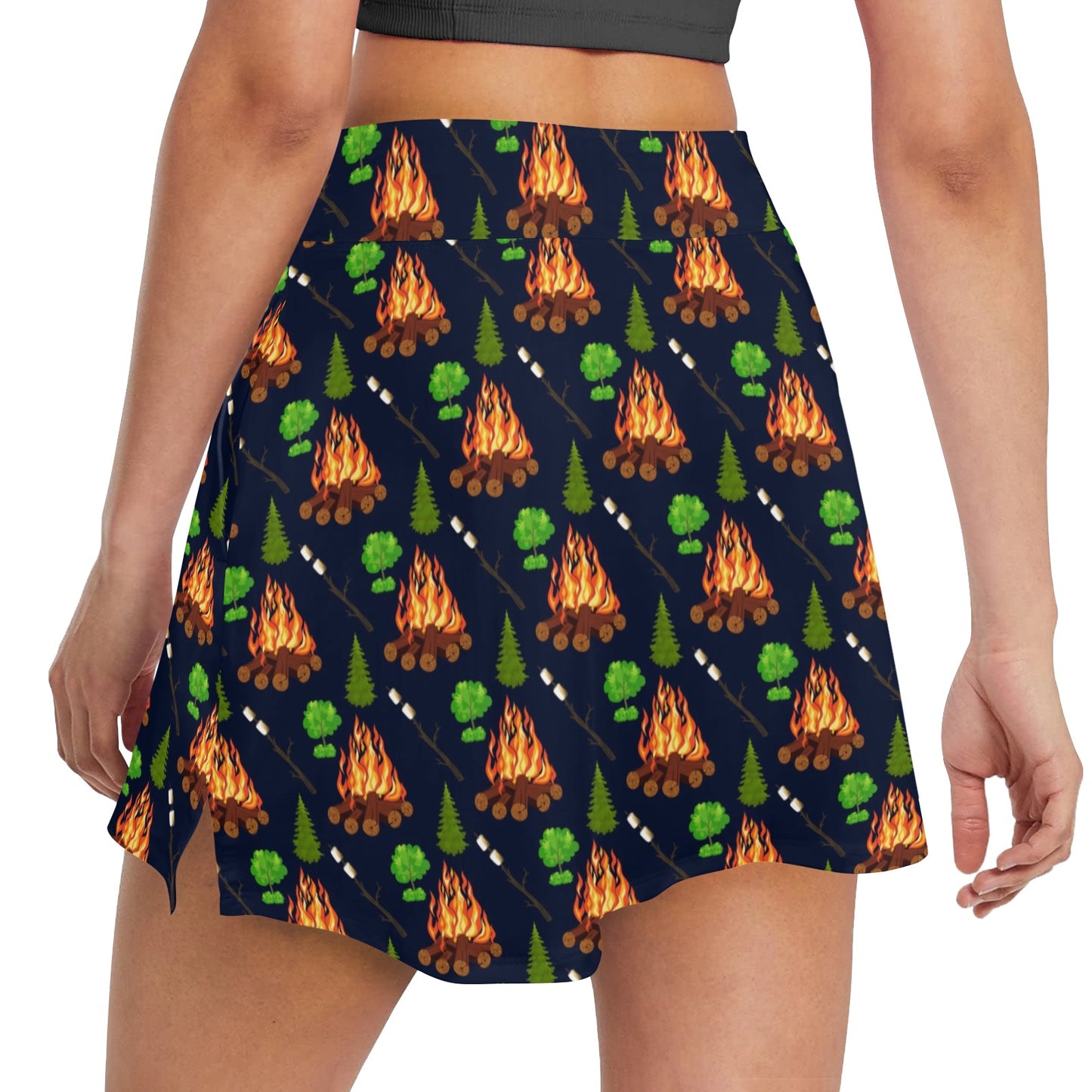 Camfire marshmallow Camping Design Print Women's Golf Skirt with Pocket