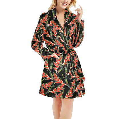 Heliconia Pattern Print Design HL010 Women's Fleece Robe