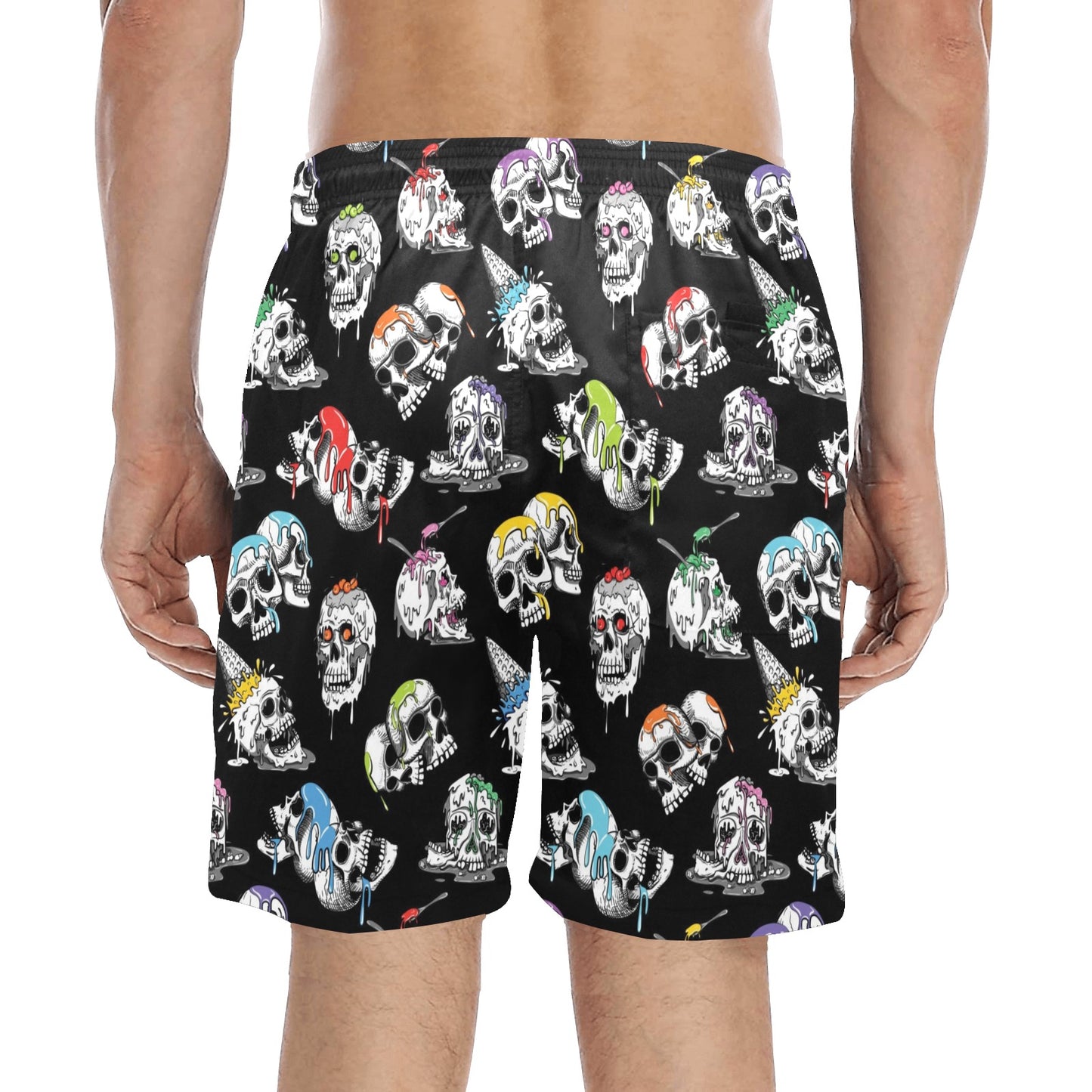Skull Print Design LKS3013 Men's Swim Trunks Beach Shorts