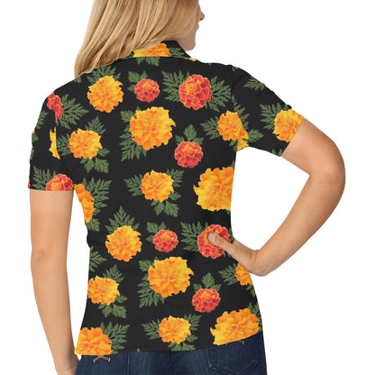 Marigold Pattern Print Design MR05 Women's Polo Shirt
