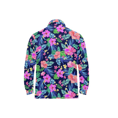 Neon Hibiscus Pattern Print Design HB016 Long Sleeve Polo Shirt For Men's