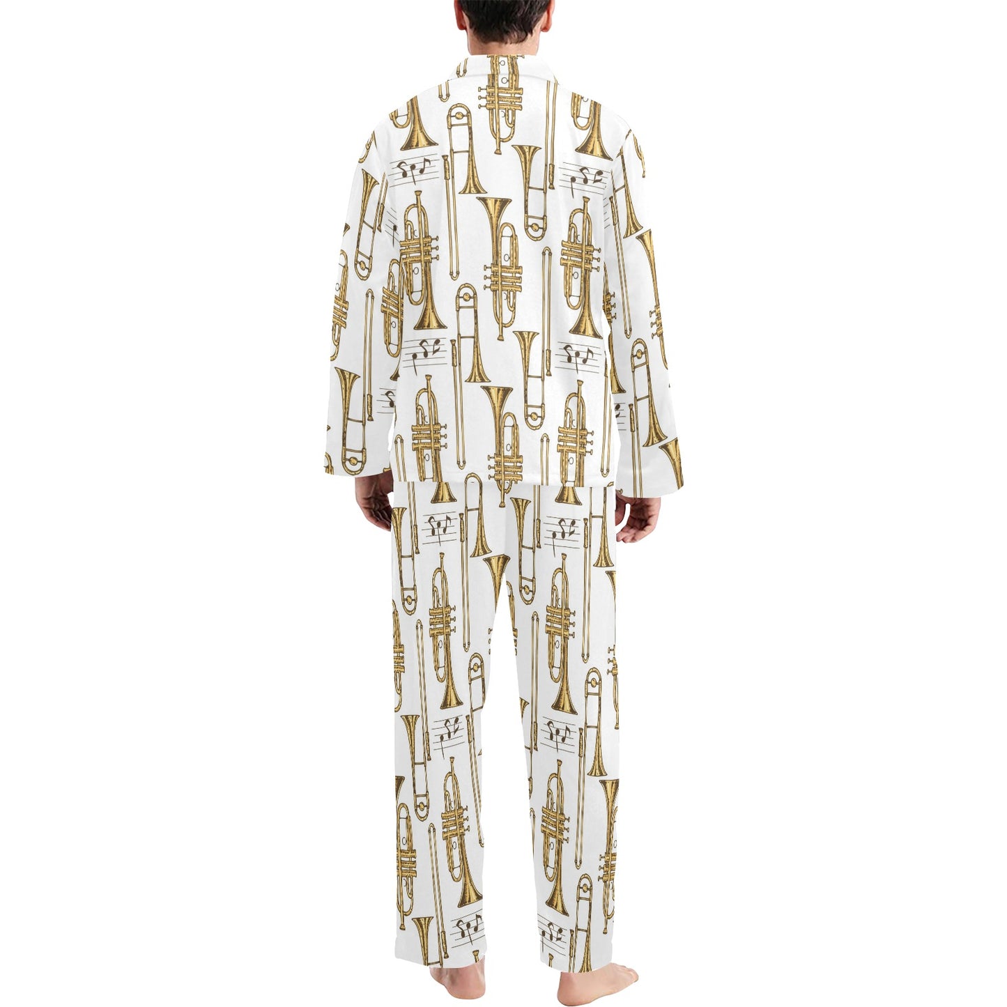 Trombone Pattern Print Design 04 Men's Long Pajama Set