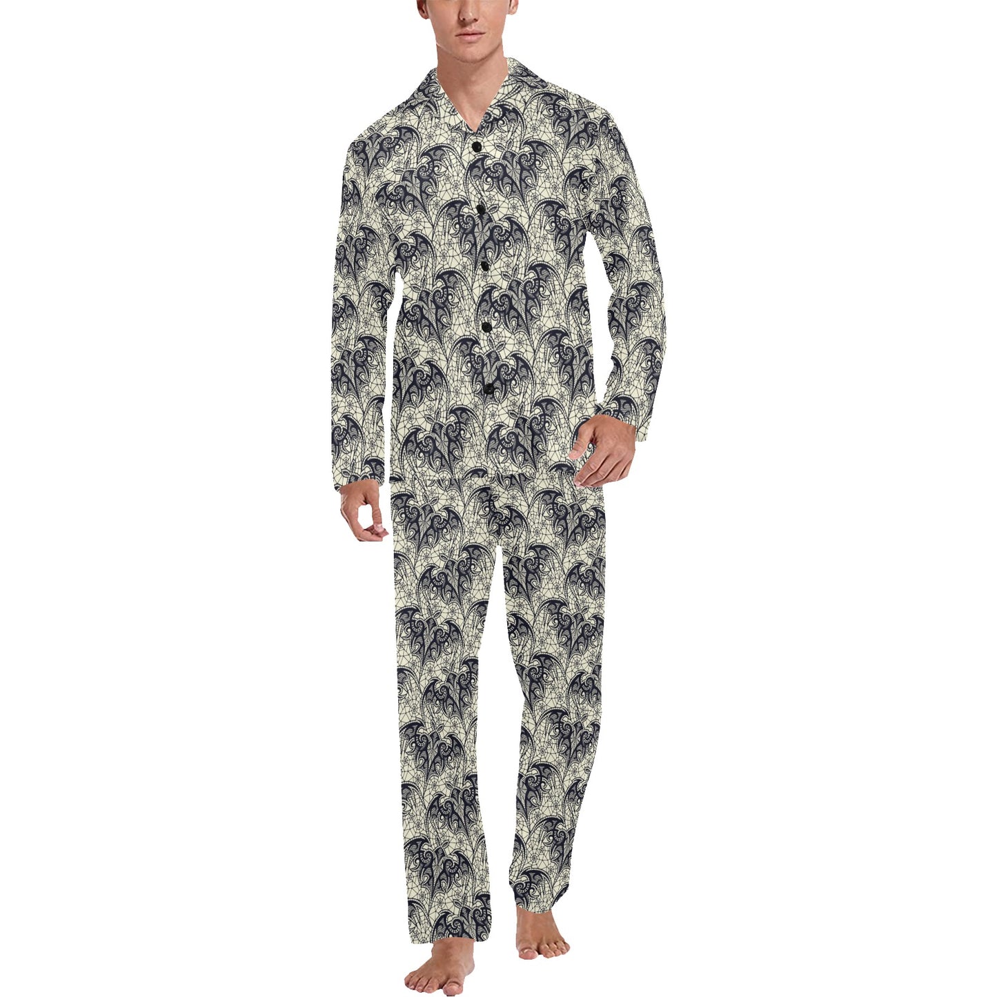 Bat Tribal Pattern Print Design 06 Men's Long Pajama Set