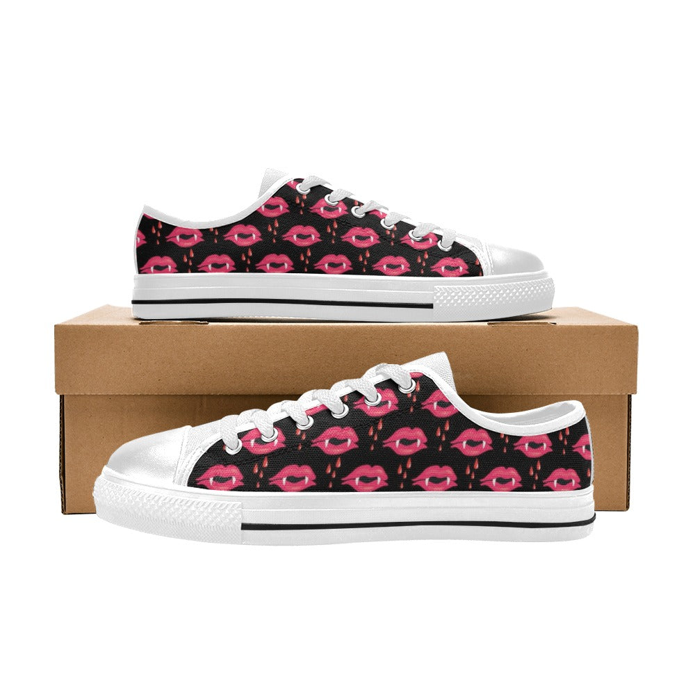 Vampire Lips Print Design LKS303 Women's White Low Top Shoes