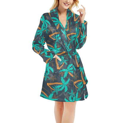 Palm Tree Pattern Print Design PT01 Women's Fleece Robe
