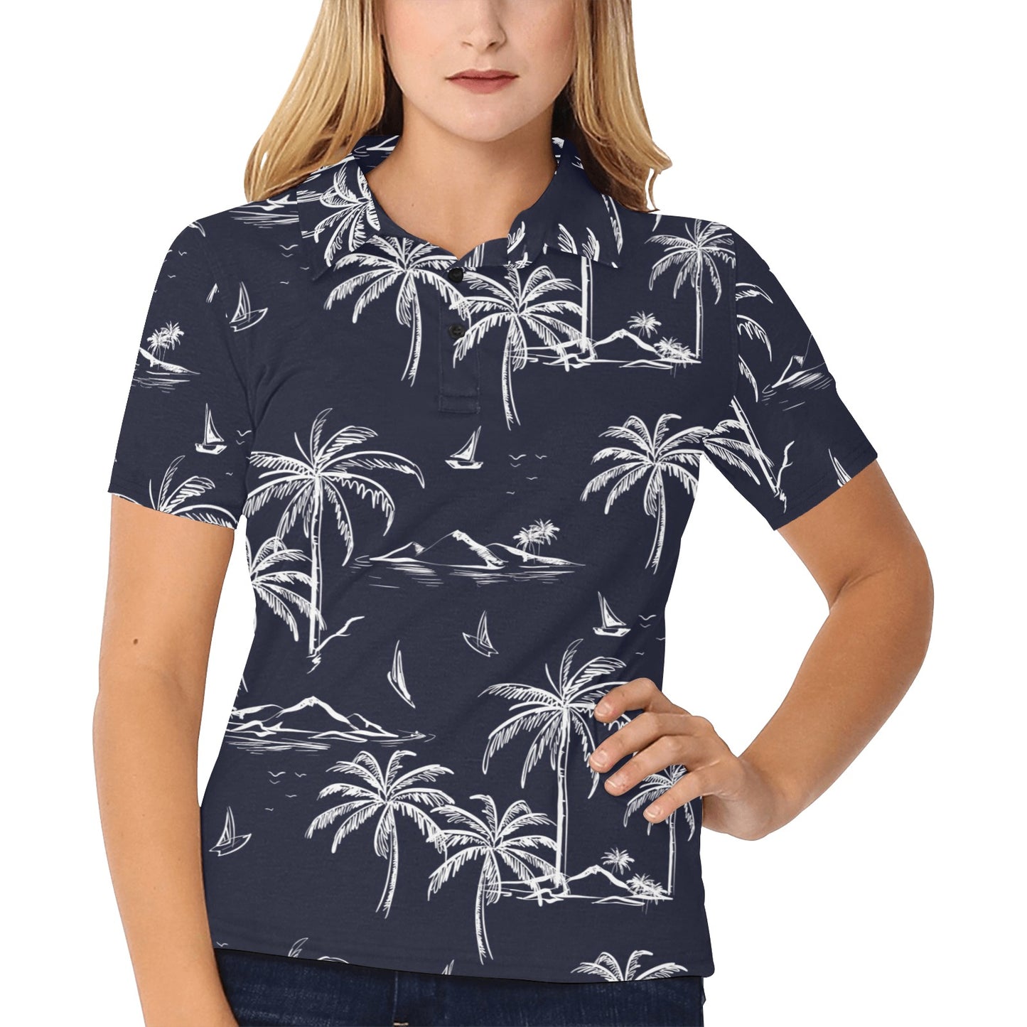 Pacific island Pattern Print Design A02 Women's Polo Shirt