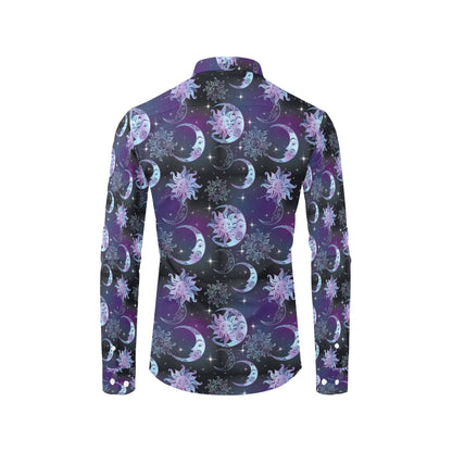 Sun Moon Print Design LKS303 Men's Long Sleeve Dress Shirt