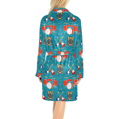 Drum Set Guitar Pattern Print Design 02 Women's Fleece Robe