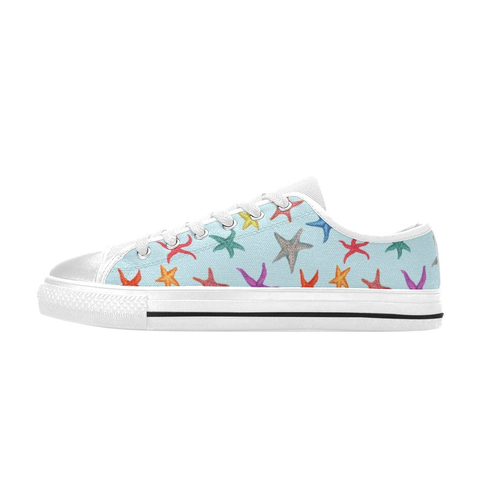 Starfish Print Design LKS402 Women's White Low Top Shoes