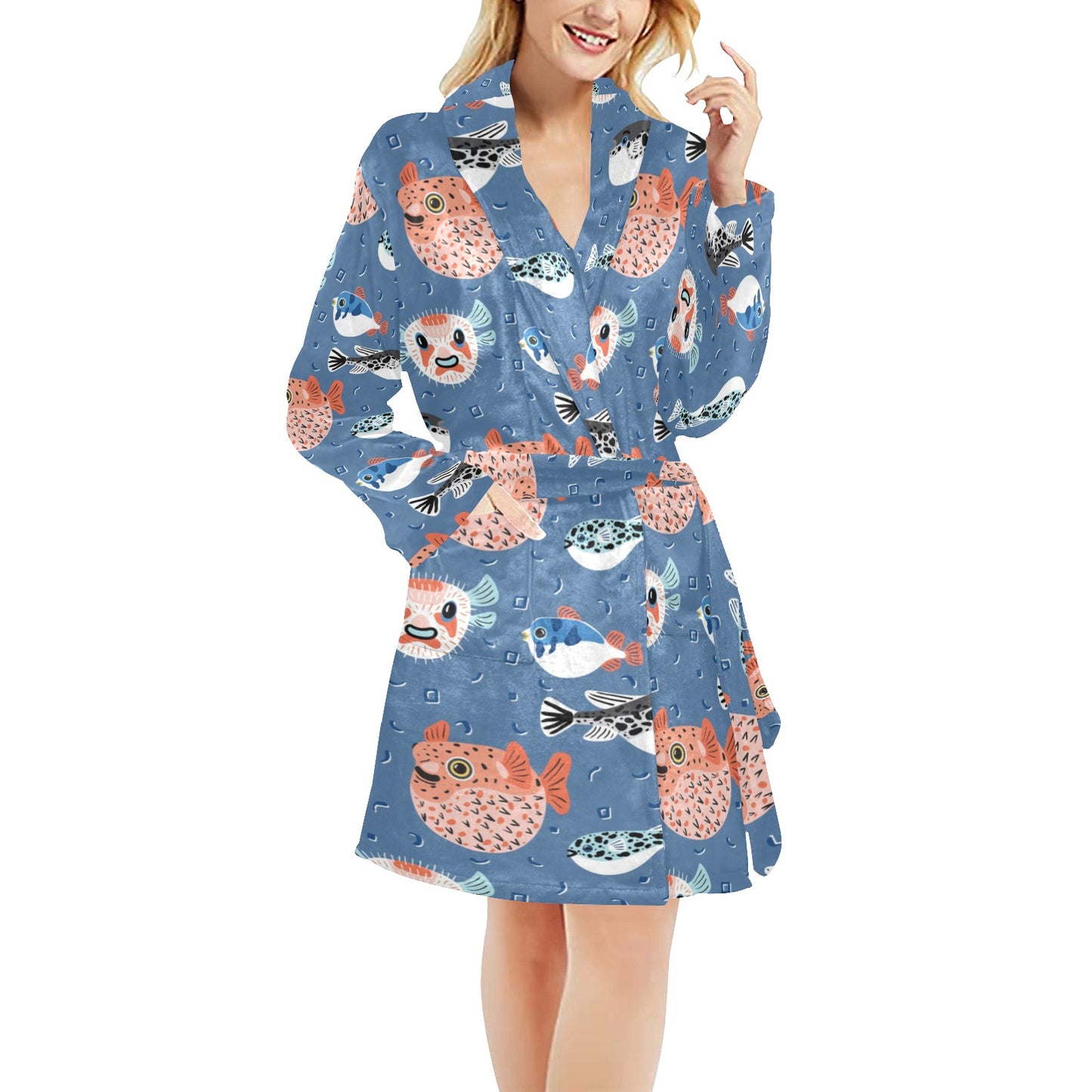 Fugu Pattern Print Design 02 Women's Fleece Robe
