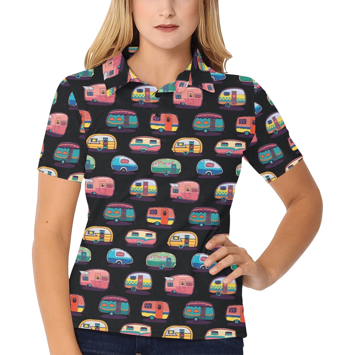 Camper Camping Pattern Women's Polo Shirt