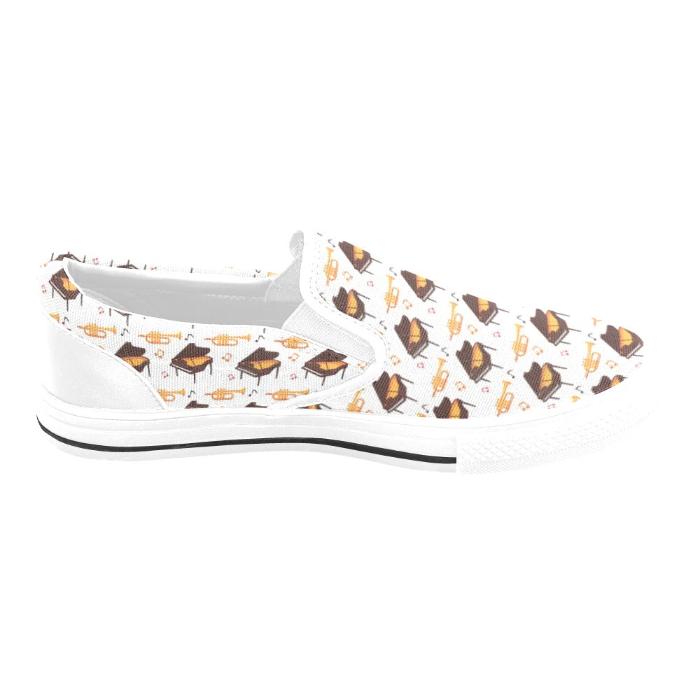 Piano Print Design LKS406 White Slip Ons Canvas Women's Shoes