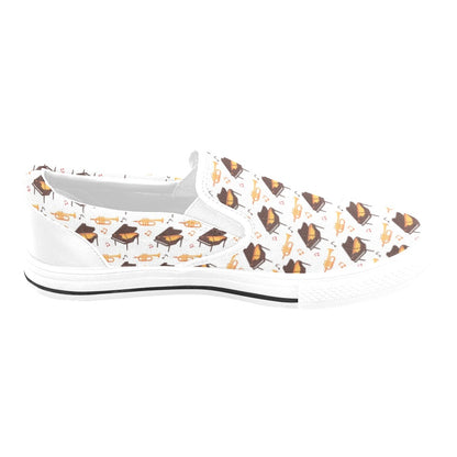 Piano Print Design LKS406 White Slip Ons Canvas Women's Shoes