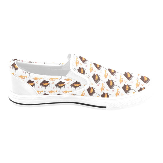 Piano Print Design LKS406 White Slip Ons Canvas Women's Shoes