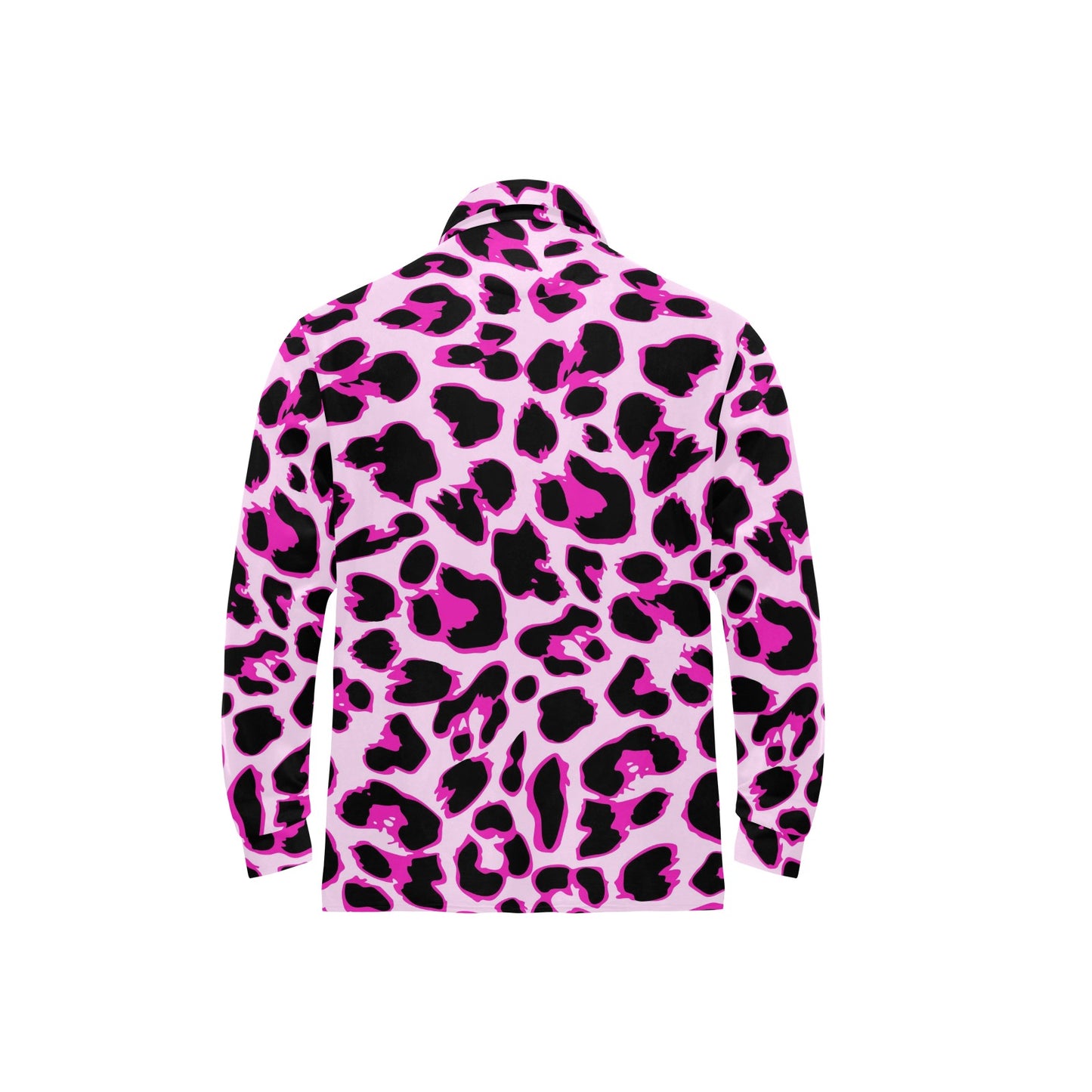 Pink Leopard Print Long Sleeve Polo Shirt For Men's