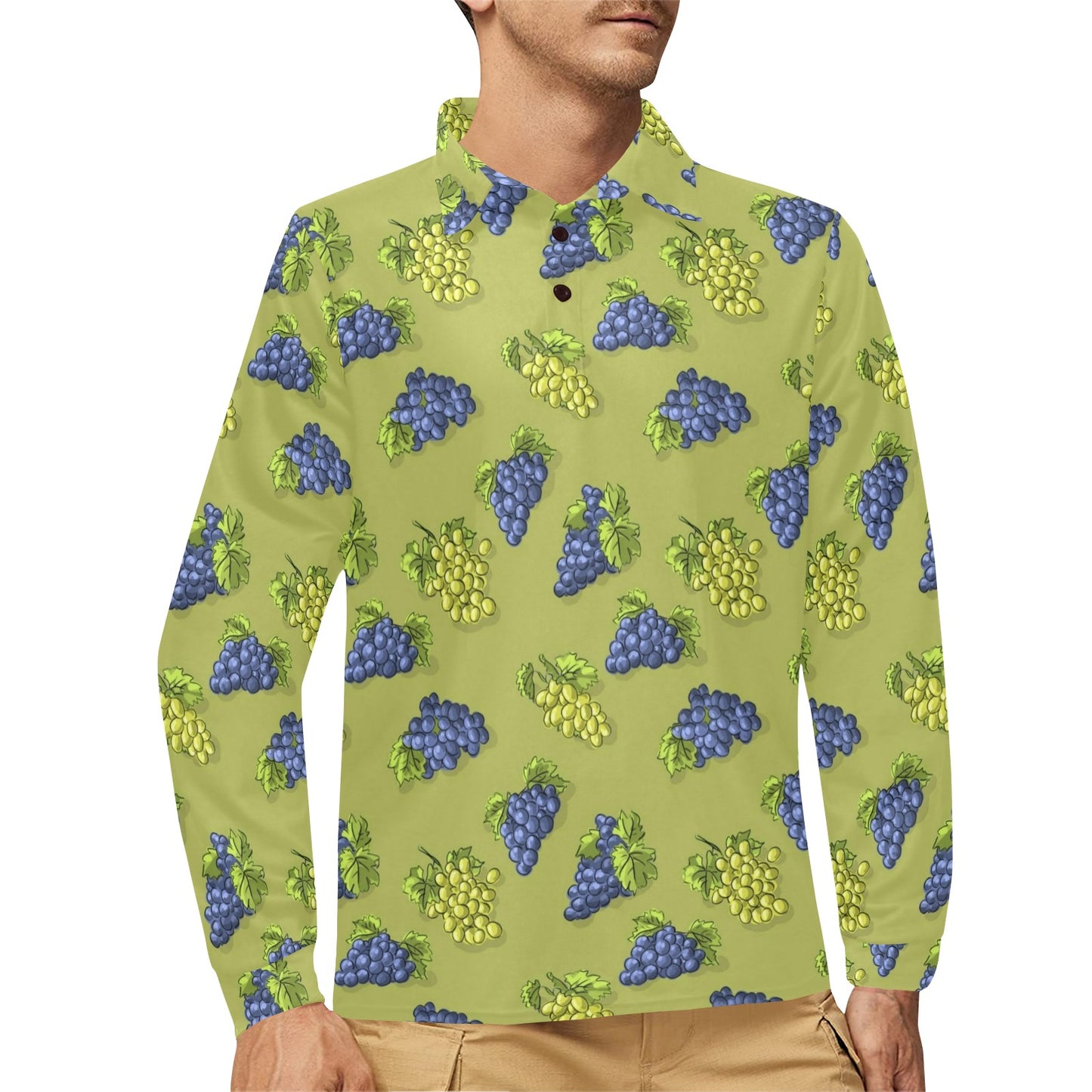 Grape Pattern Print Design GP08 Long Sleeve Polo Shirt For Men's