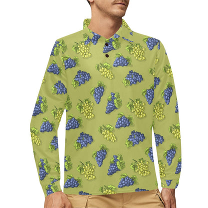 Grape Pattern Print Design GP08 Long Sleeve Polo Shirt For Men's