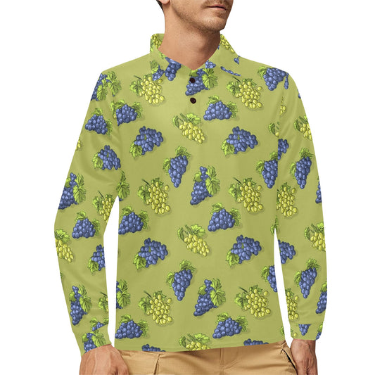 Grape Pattern Print Design GP08 Long Sleeve Polo Shirt For Men's
