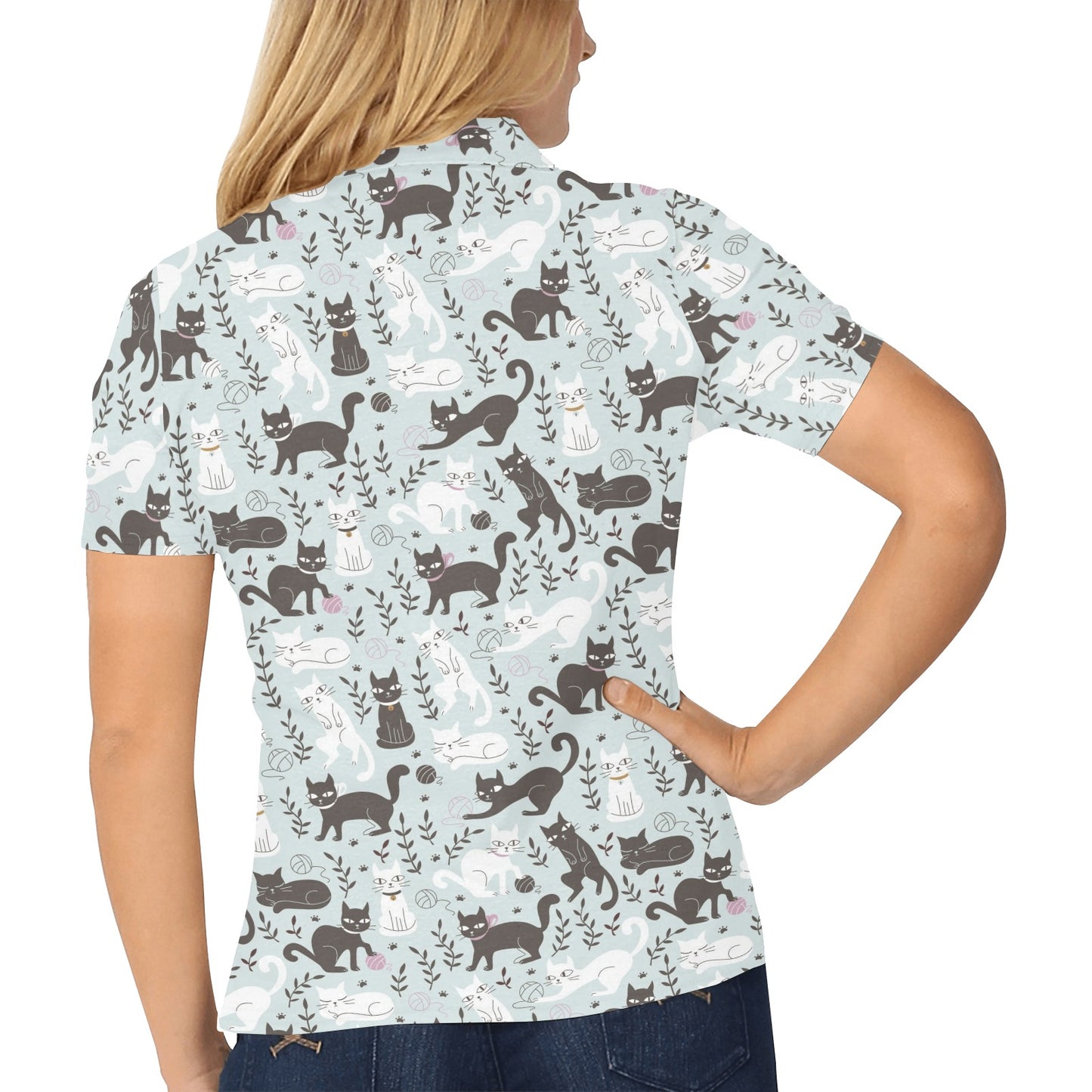 Cat Pattern Print Design 08 Women's Polo Shirt