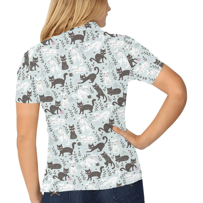 Cat Pattern Print Design 08 Women's Polo Shirt