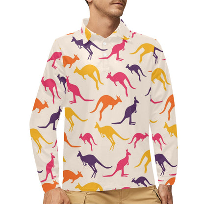 Kangaroos Pattern Print Design 01 Long Sleeve Polo Shirt For Men's