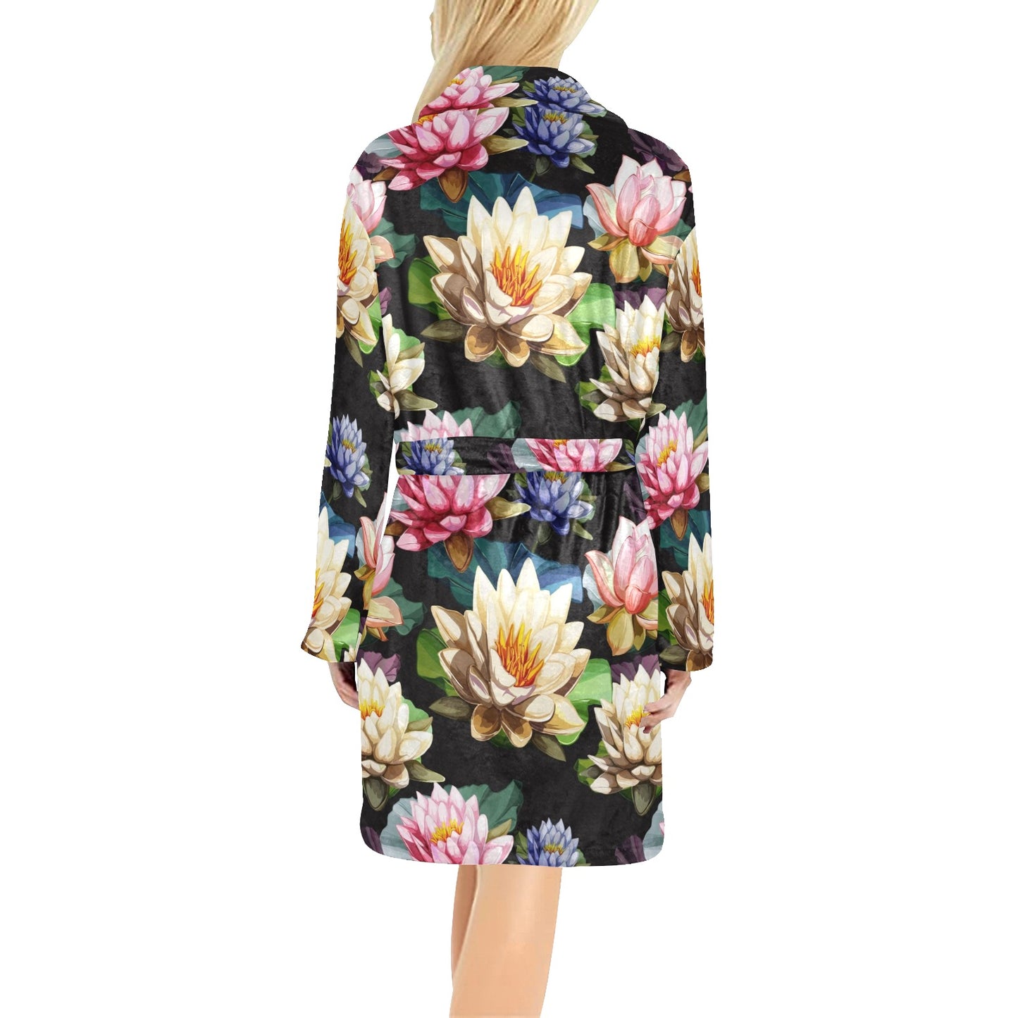 Water Lily Pattern Print Design WL02 Women's Fleece Robe