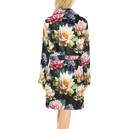 Water Lily Pattern Print Design WL02 Women's Fleece Robe