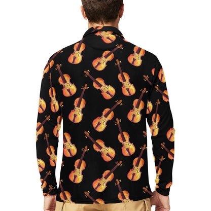 Violin Pattern Print Design 04 Long Sleeve Polo Shirt For Men's