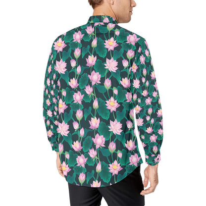 Water Lily Print Design LKS302 Men's Long Sleeve Dress Shirt