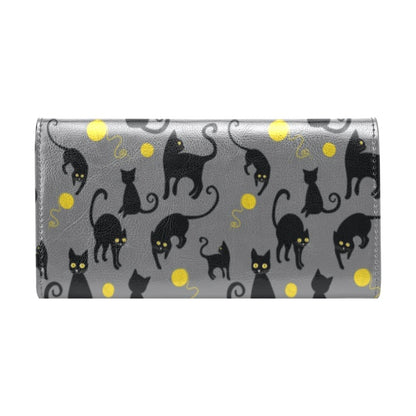 Black Cat Yellow Yarn Print Pattern Women's Trifold Wallet