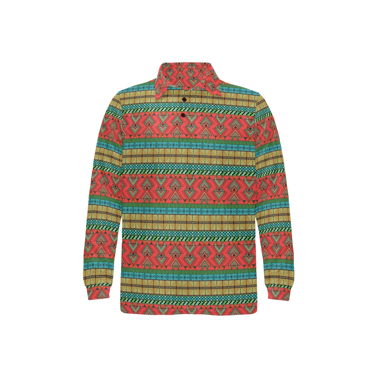 African Colorful Zigzag Print Pattern Long Sleeve Polo Shirt For Men's