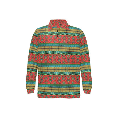 African Colorful Zigzag Print Pattern Long Sleeve Polo Shirt For Men's