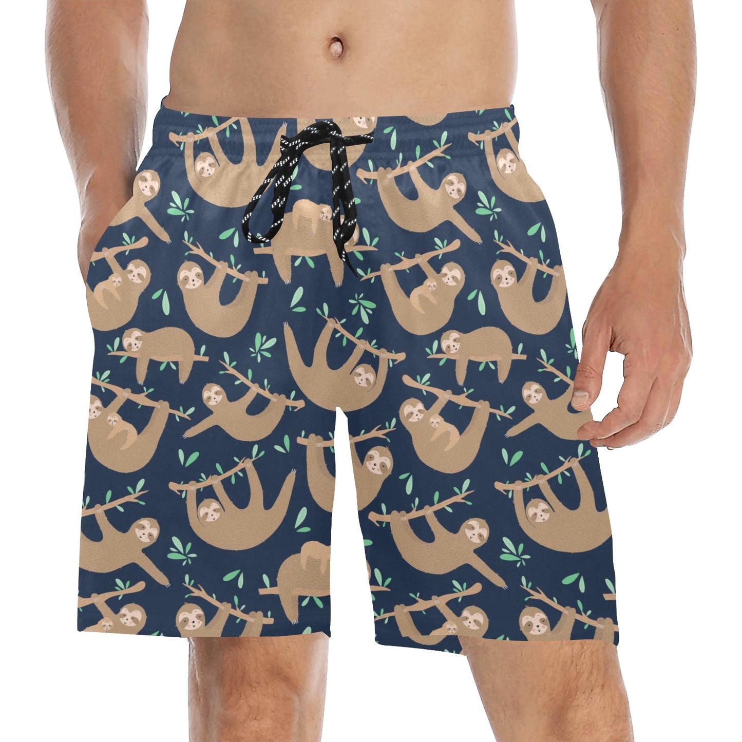 Sloth Print Design LKS307 Men's Swim Trunks Beach Shorts