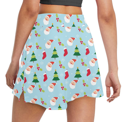 Santa Themed Print Design LKS301 17" Golf & Pickleball Skort with Pockets