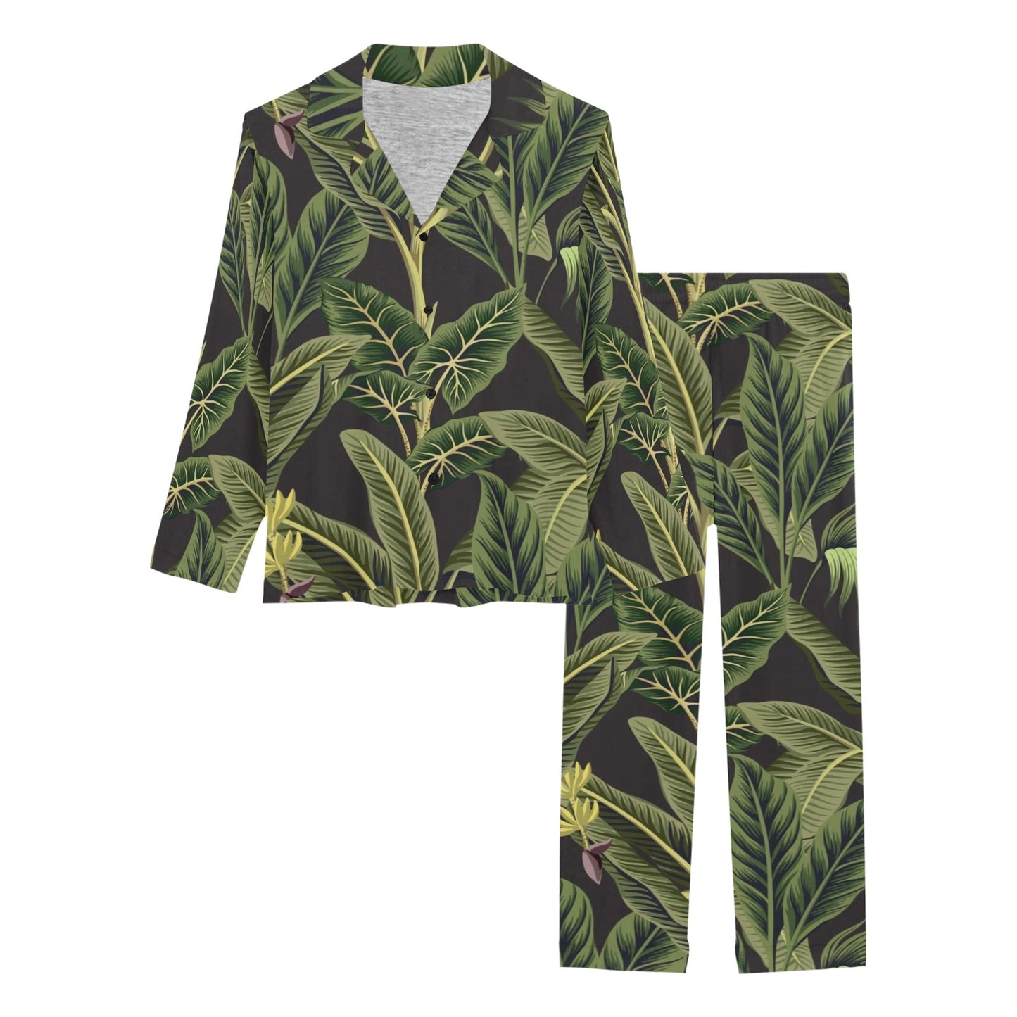 Banana Leaf Pattern Print Design BL04 Women's Long Pajama Set