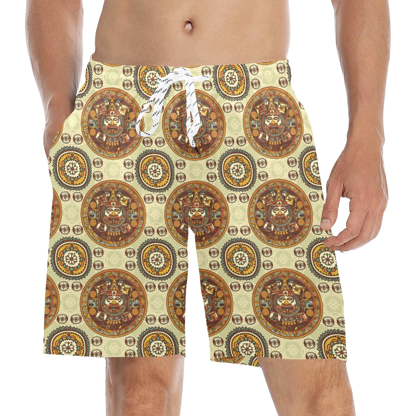 Calendar Aztec Themed Print Pattern Men's Swim Trunks Beach Shorts