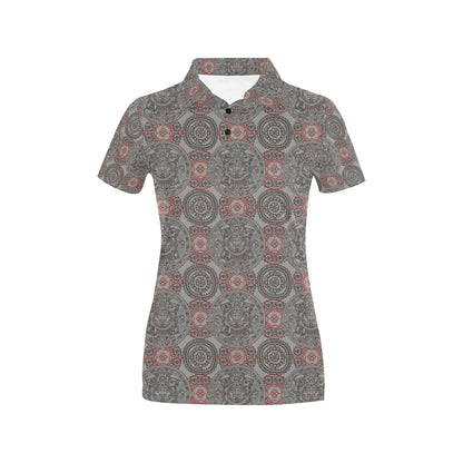 Calendar Aztec Style Print Pattern Women's Polo Shirt