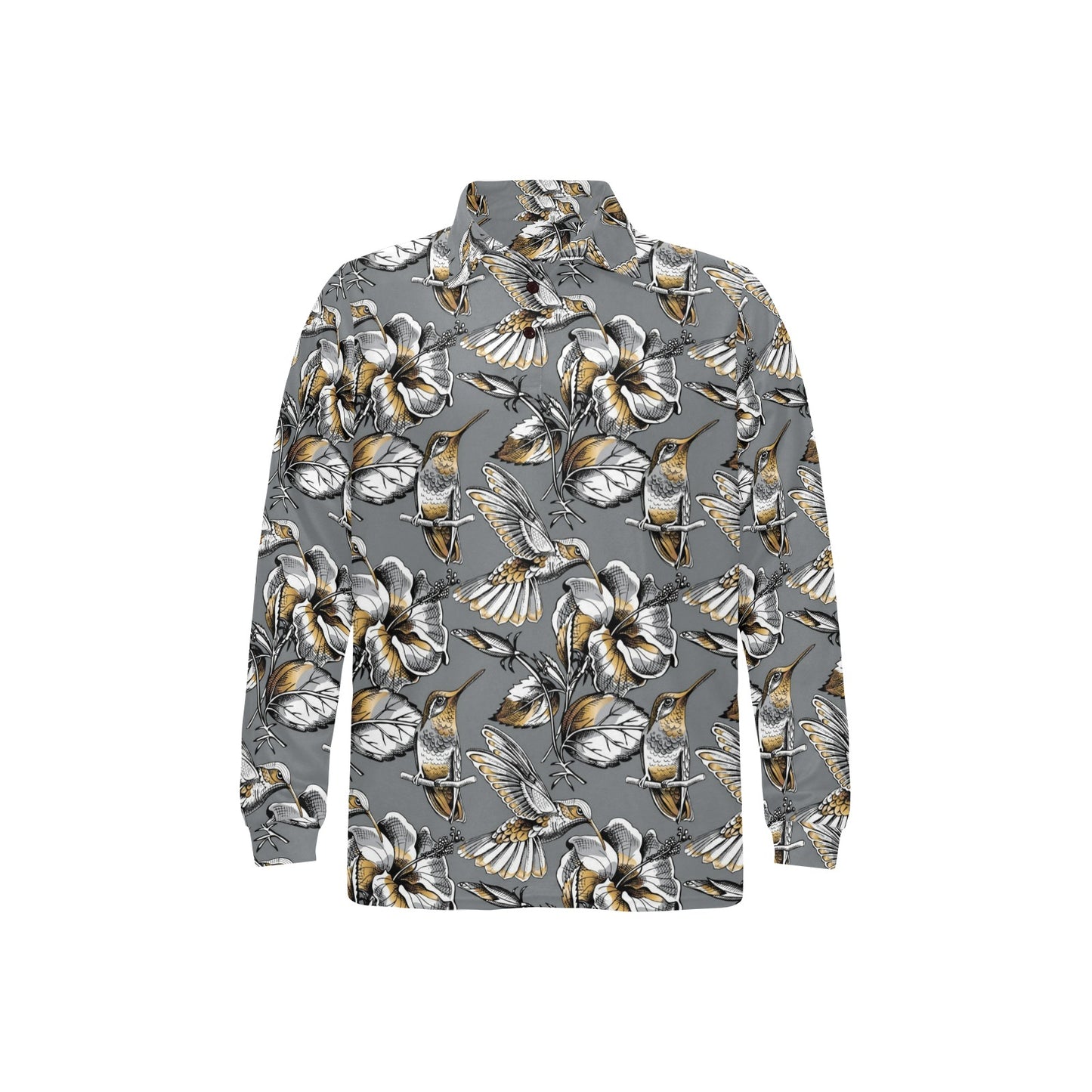 Hummingbird Pattern Print Design 02 Long Sleeve Polo Shirt For Men's