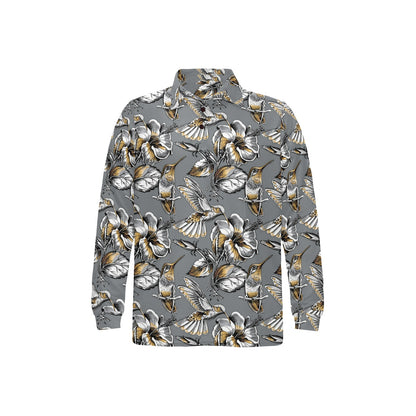 Hummingbird Pattern Print Design 02 Long Sleeve Polo Shirt For Men's