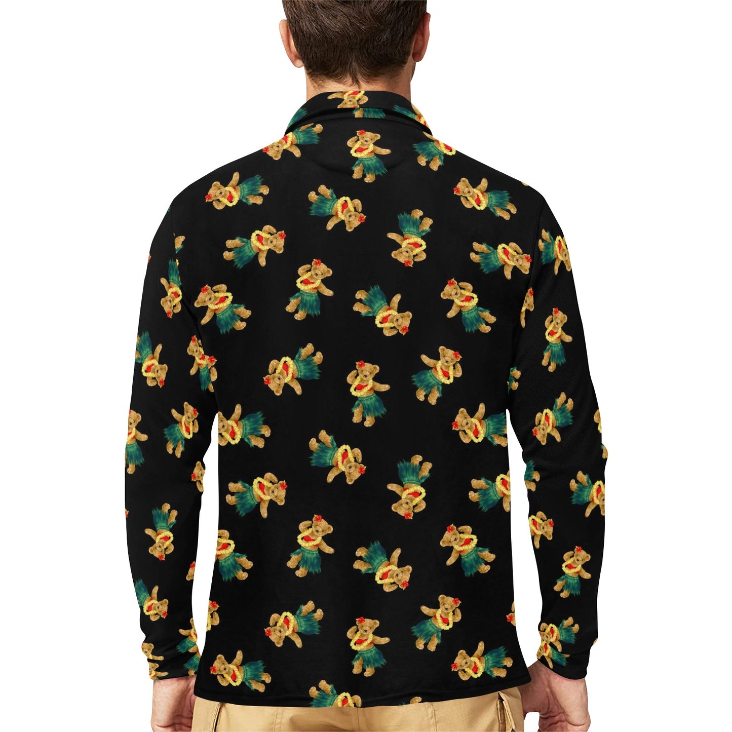 Hula Bear Pattern Print Design 06 Long Sleeve Polo Shirt For Men's