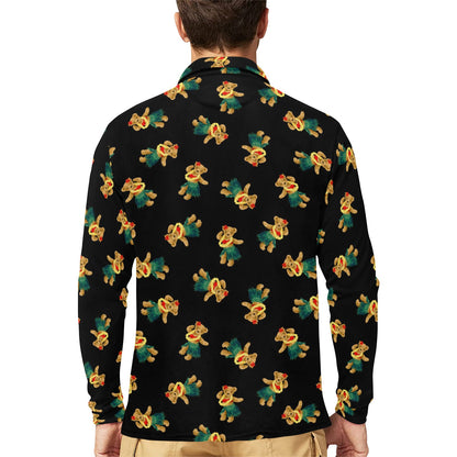 Hula Bear Pattern Print Design 06 Long Sleeve Polo Shirt For Men's