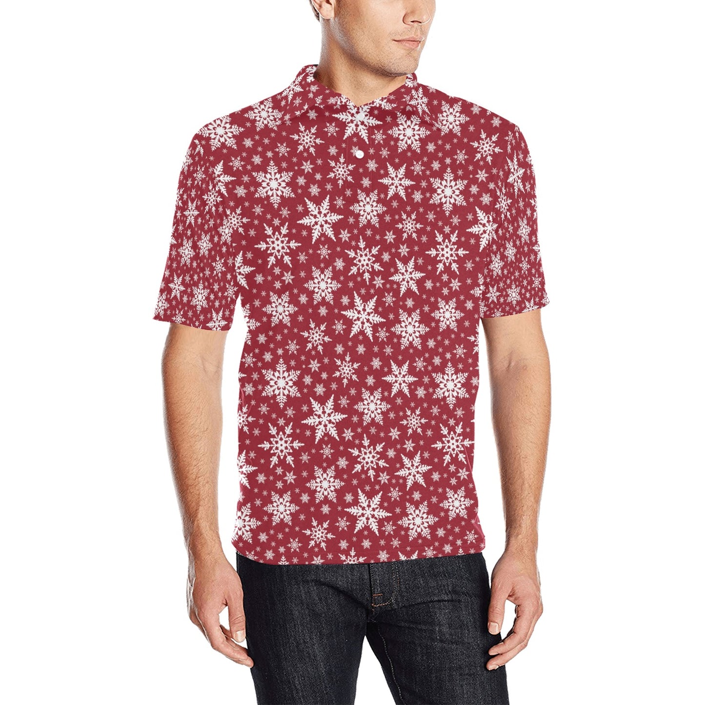 Snowflake Red Print Design LKS302 Men Polo Shirt