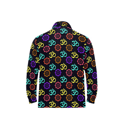 Chakra OM Print Pattern Long Sleeve Polo Shirt For Men's