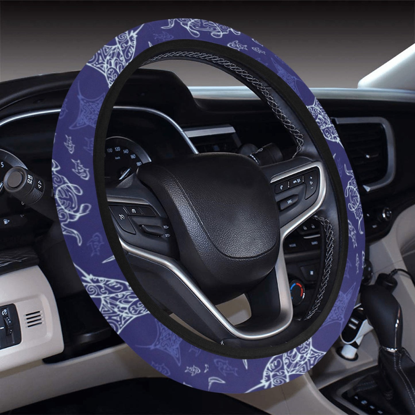 Manta Ray Print Design LKS401 Steering Wheel Cover with Elastic Edge
