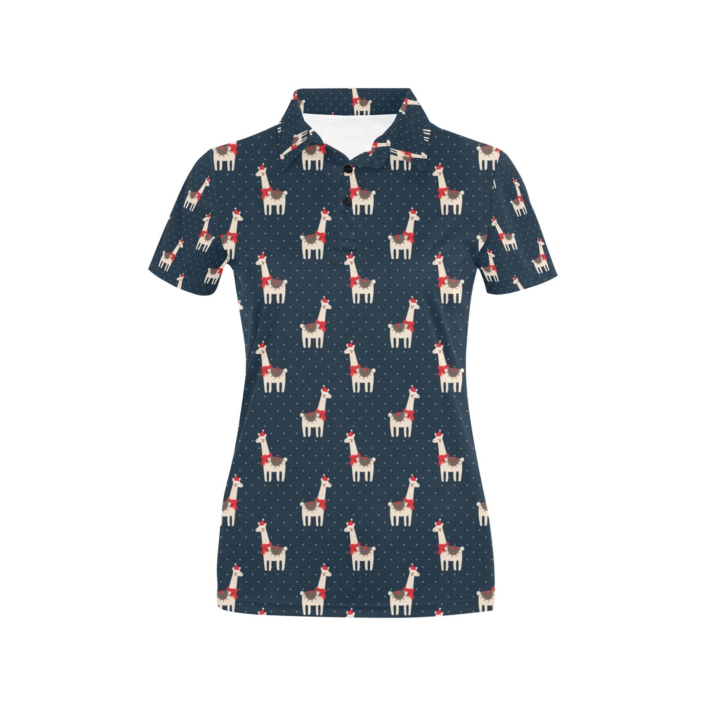 Llama with Polka Dot Themed Print Women's Polo Shirt