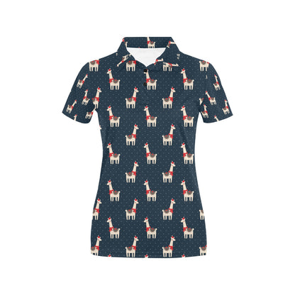 Llama with Polka Dot Themed Print Women's Polo Shirt