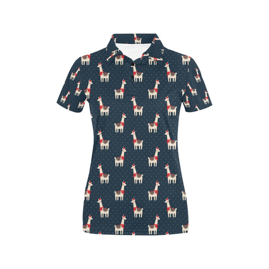Llama with Polka Dot Themed Print Women's Polo Shirt